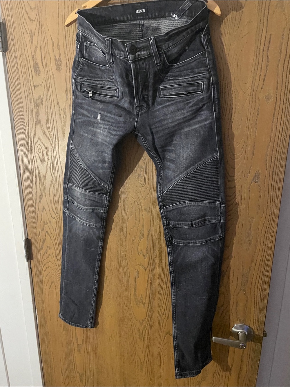 Hudson Jeans Men’s Skinny Moto Jeans in Faded Black